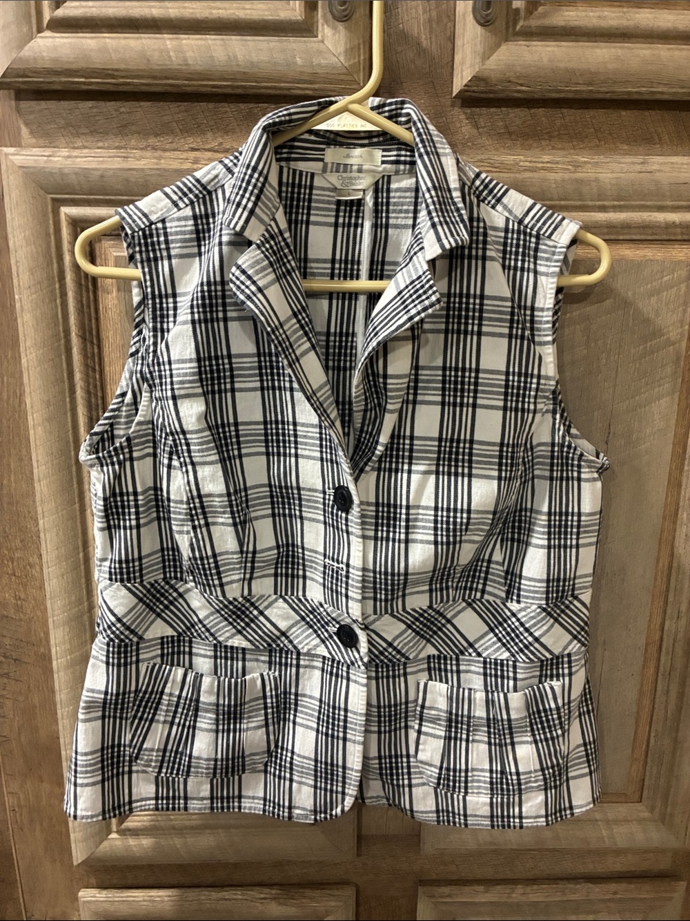 Christopher & Banks Black and White Plaid Sleeveless Tunic Vest
